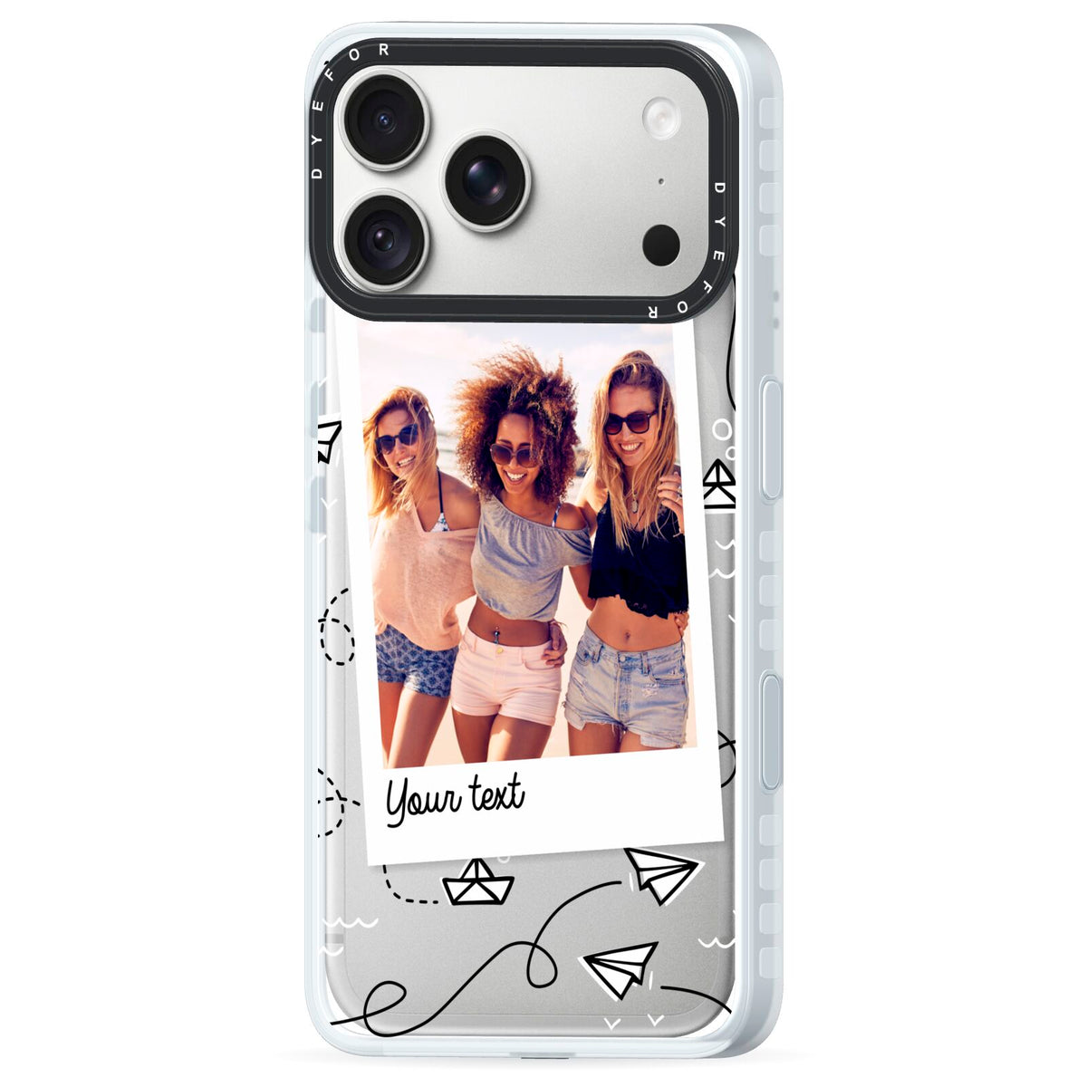Personalised Photo Travel iPhone 18 Pro Max Black Impact Pre order Case Side Angle on Silver phone