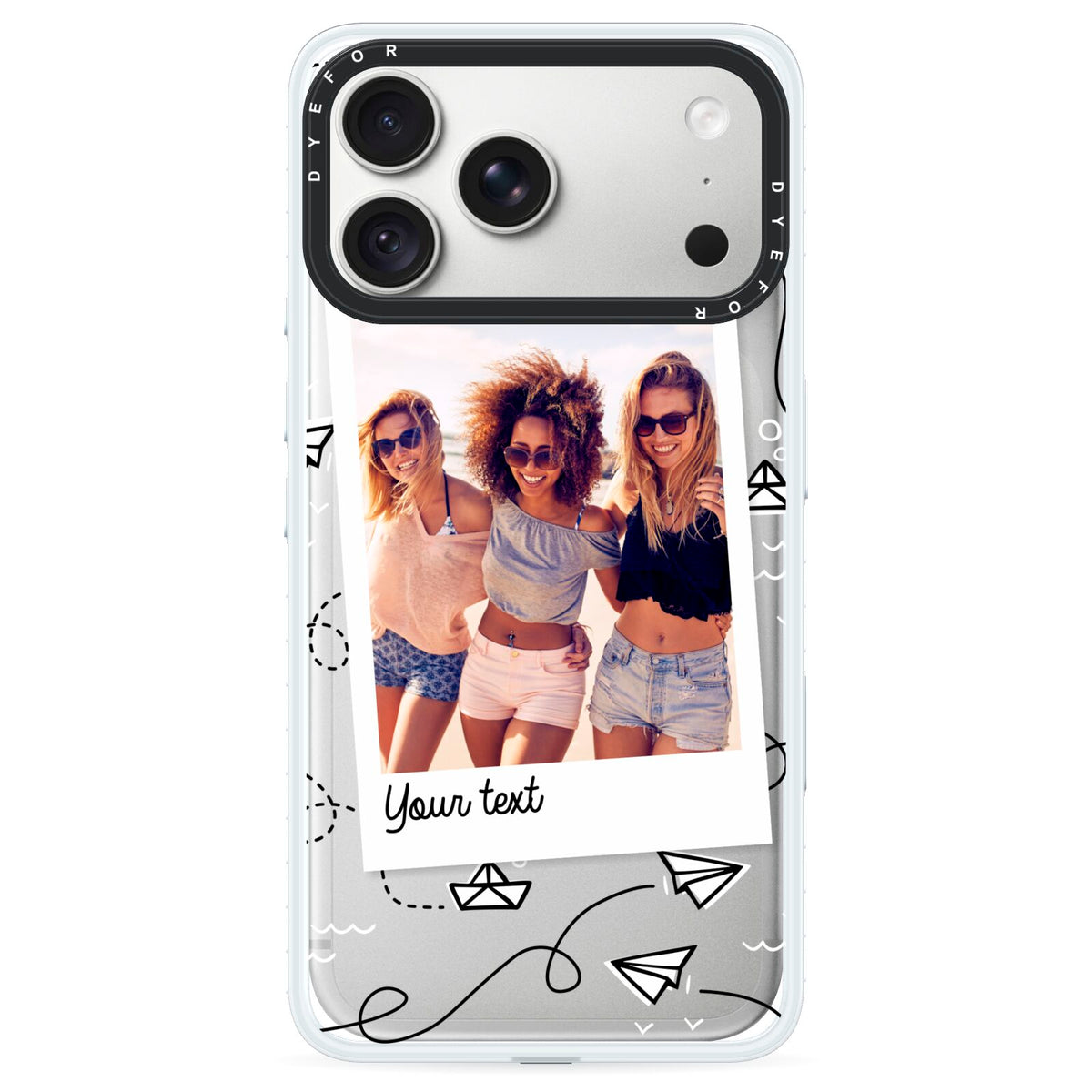 Personalised Photo Travel iPhone 18 Pro Max Black Impact Pre order Case on Silver phone