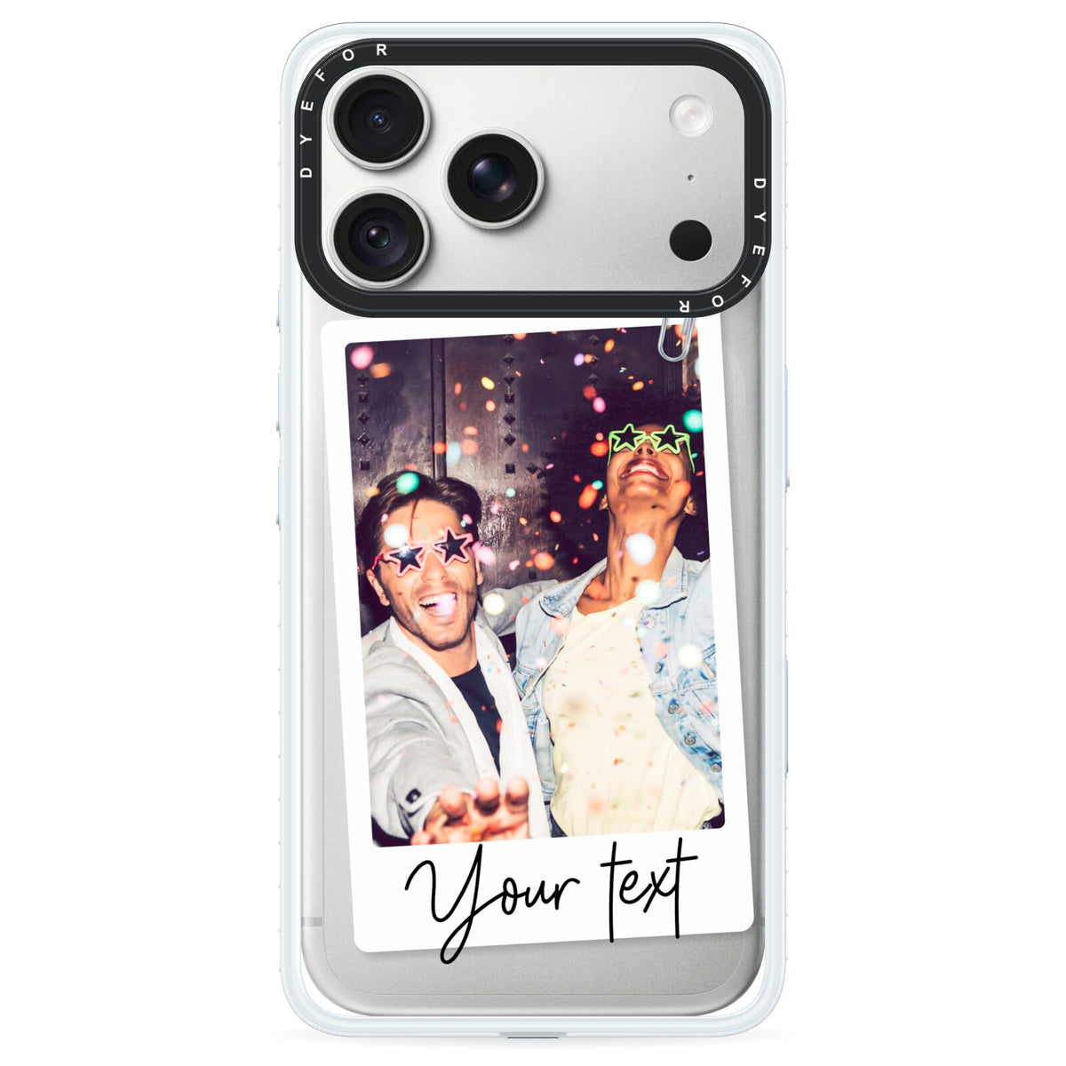 Personalised Photo with Text iPhone 18 Pro Black Impact Pre order Case on Silver phone