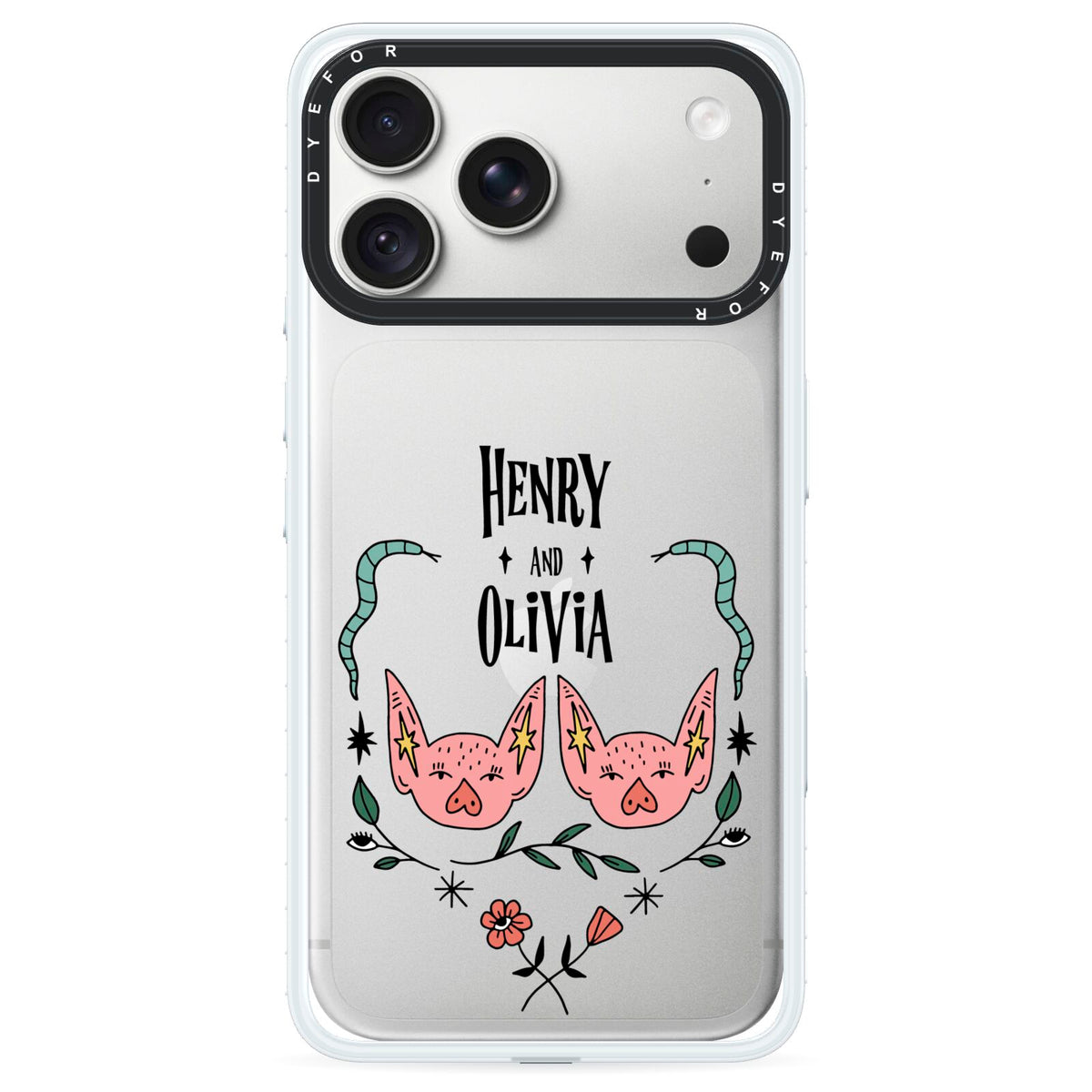 Personalised Piggies iPhone 18 Pro Black Impact Pre order Case on Silver phone