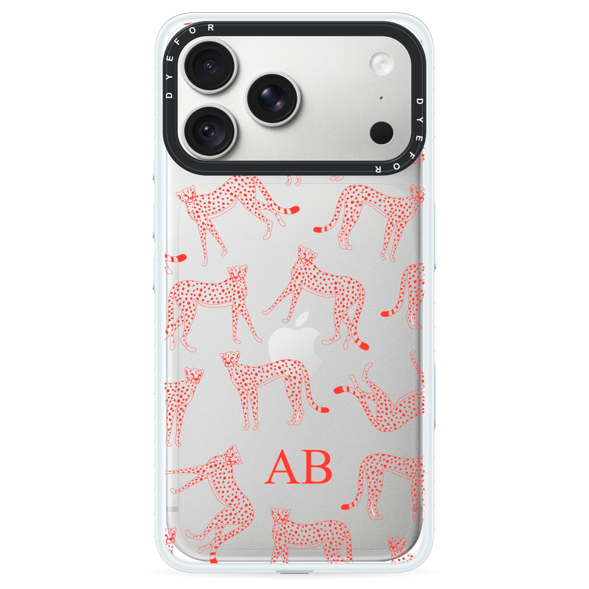 Personalised Pink Cheetah iPhone 18 Pro Black Impact Pre order Case on Silver phone