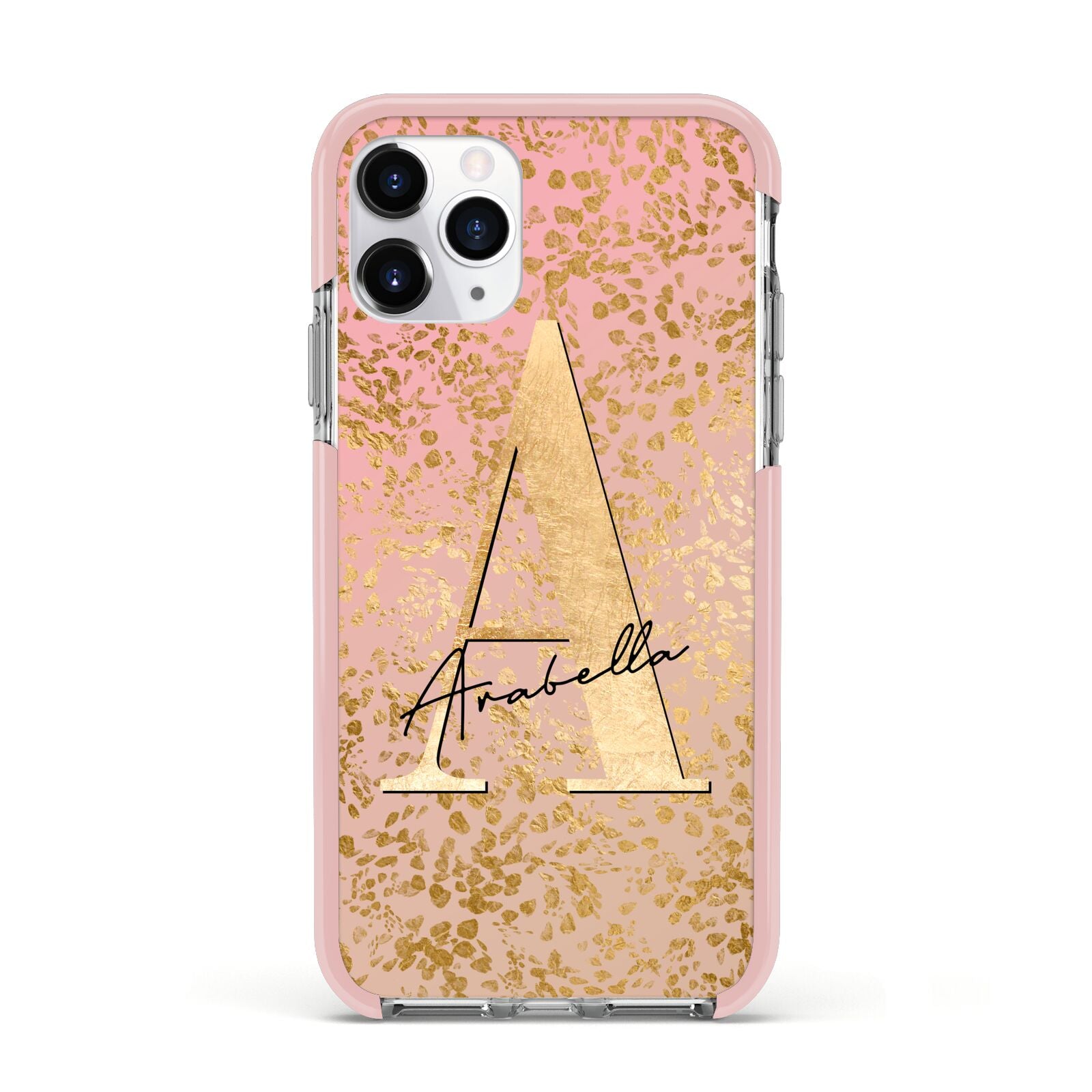 Personalised Pink Gold Cheetah Apple iPhone 11 Pro in Silver with Pink Impact Case
