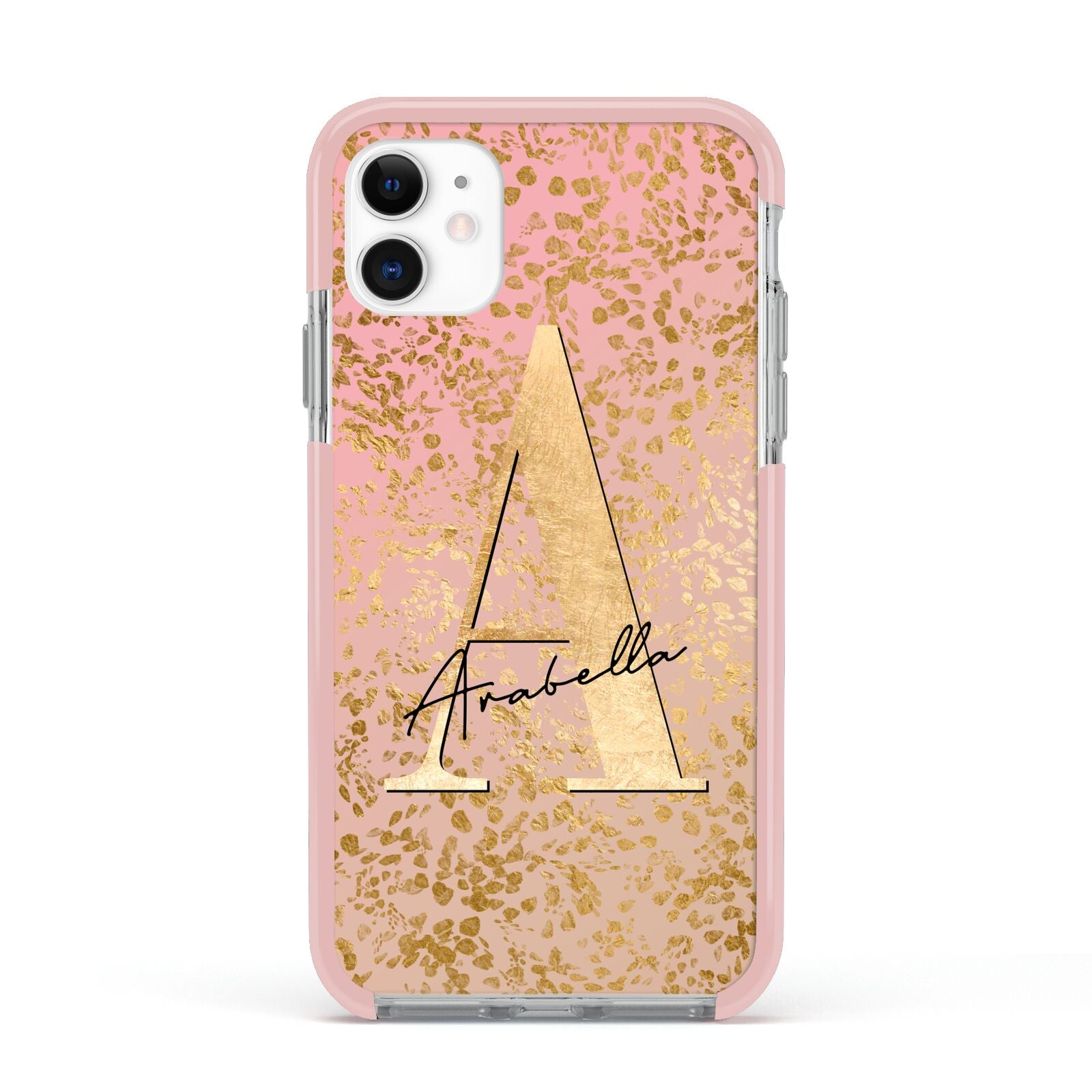 Personalised Pink Gold Cheetah Apple iPhone 11 in White with Pink Impact Case