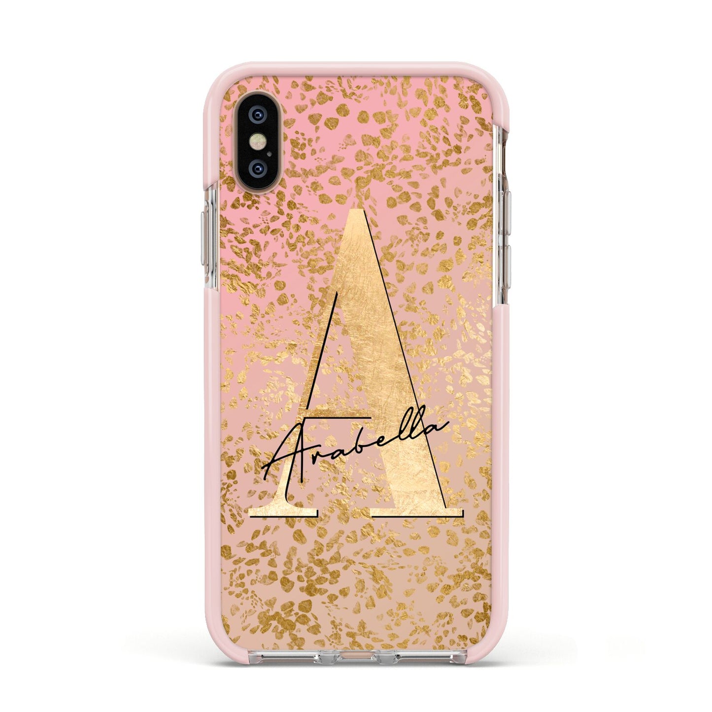 Personalised Pink Gold Cheetah Apple iPhone Xs Impact Case Pink Edge on Gold Phone
