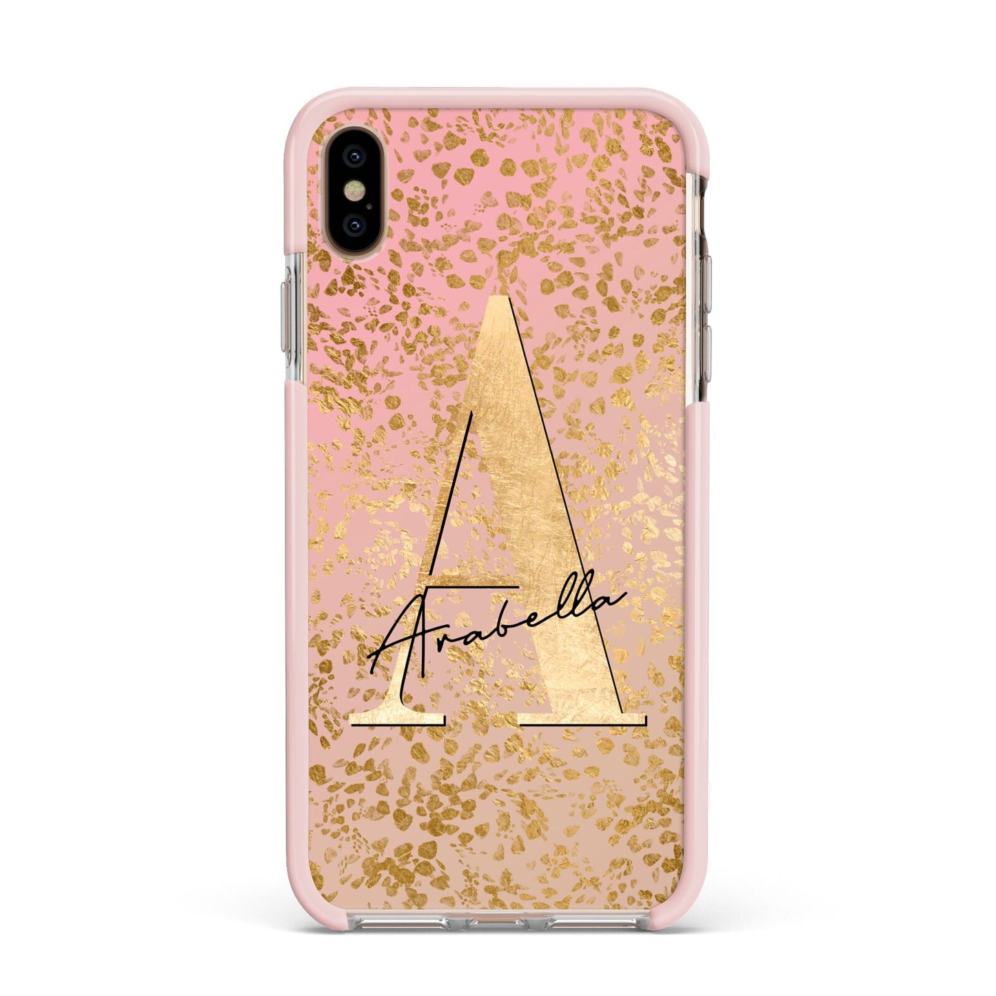 Personalised Pink Gold Cheetah Apple iPhone Xs Max Impact Case Pink Edge on Gold Phone