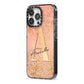 Personalised Pink Gold Cheetah iPhone 13 Pro Black Impact Case Side Angle on Silver phone