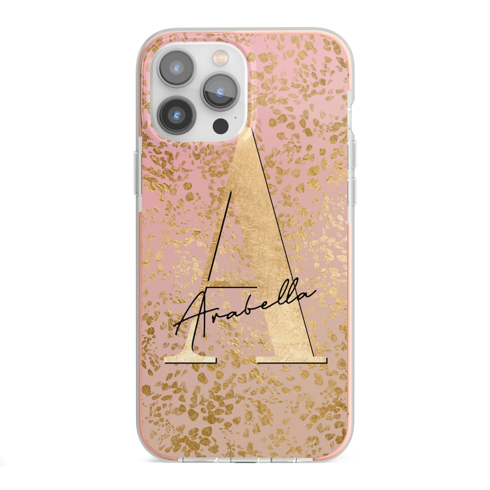 Personalised Pink Gold Cheetah iPhone 13 Pro Max TPU Impact Case with Pink Edges