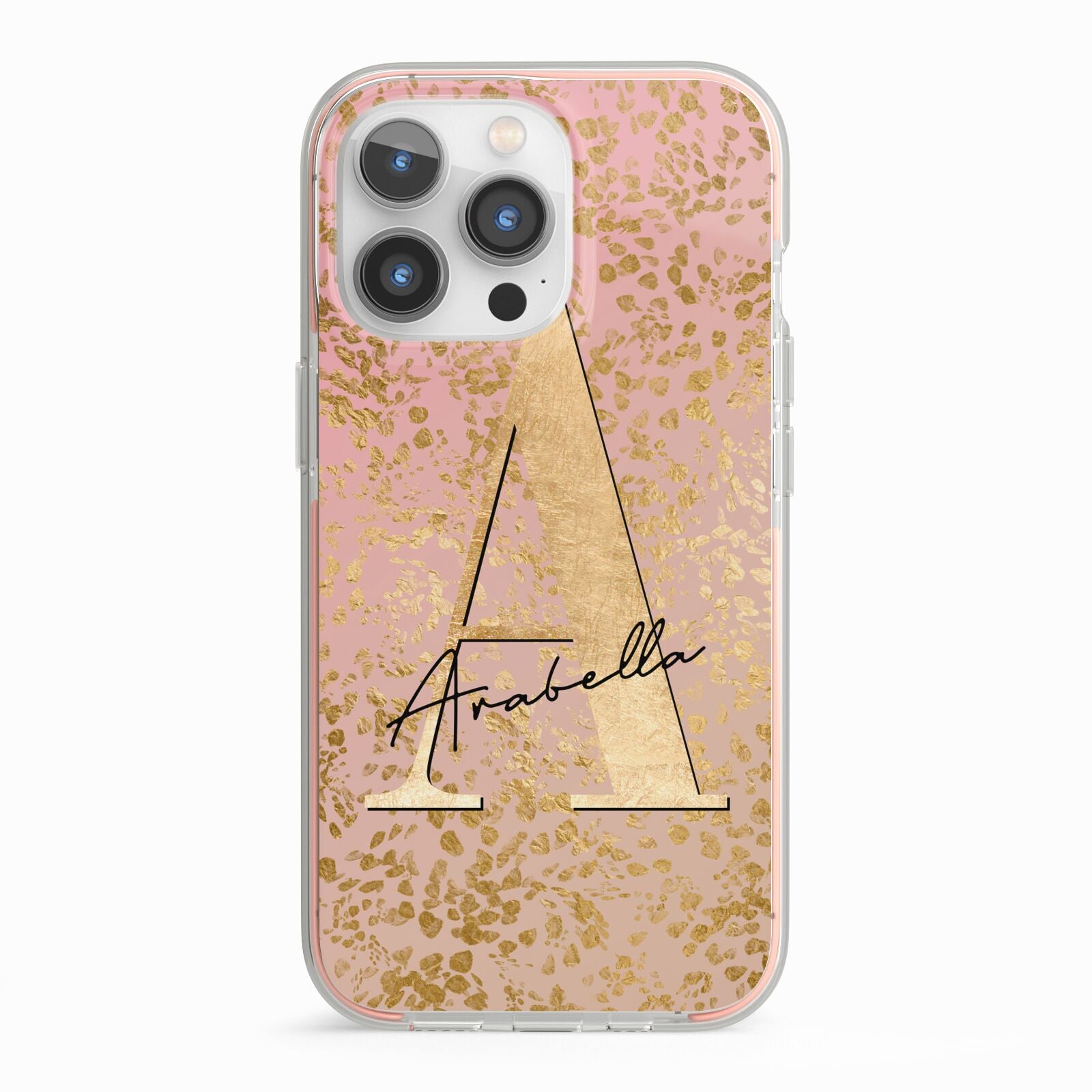 Personalised Pink Gold Cheetah iPhone 13 Pro TPU Impact Case with Pink Edges