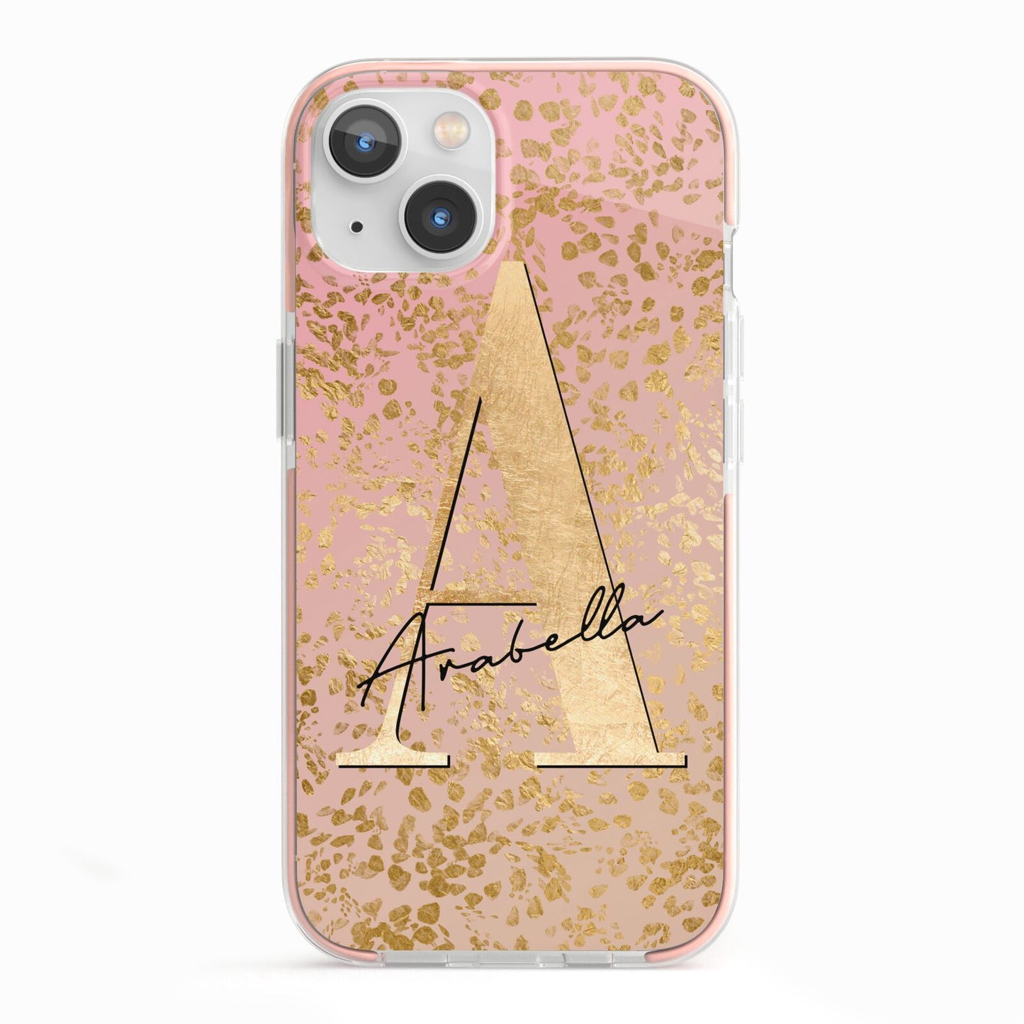 Personalised Pink Gold Cheetah iPhone 13 TPU Impact Case with Pink Edges
