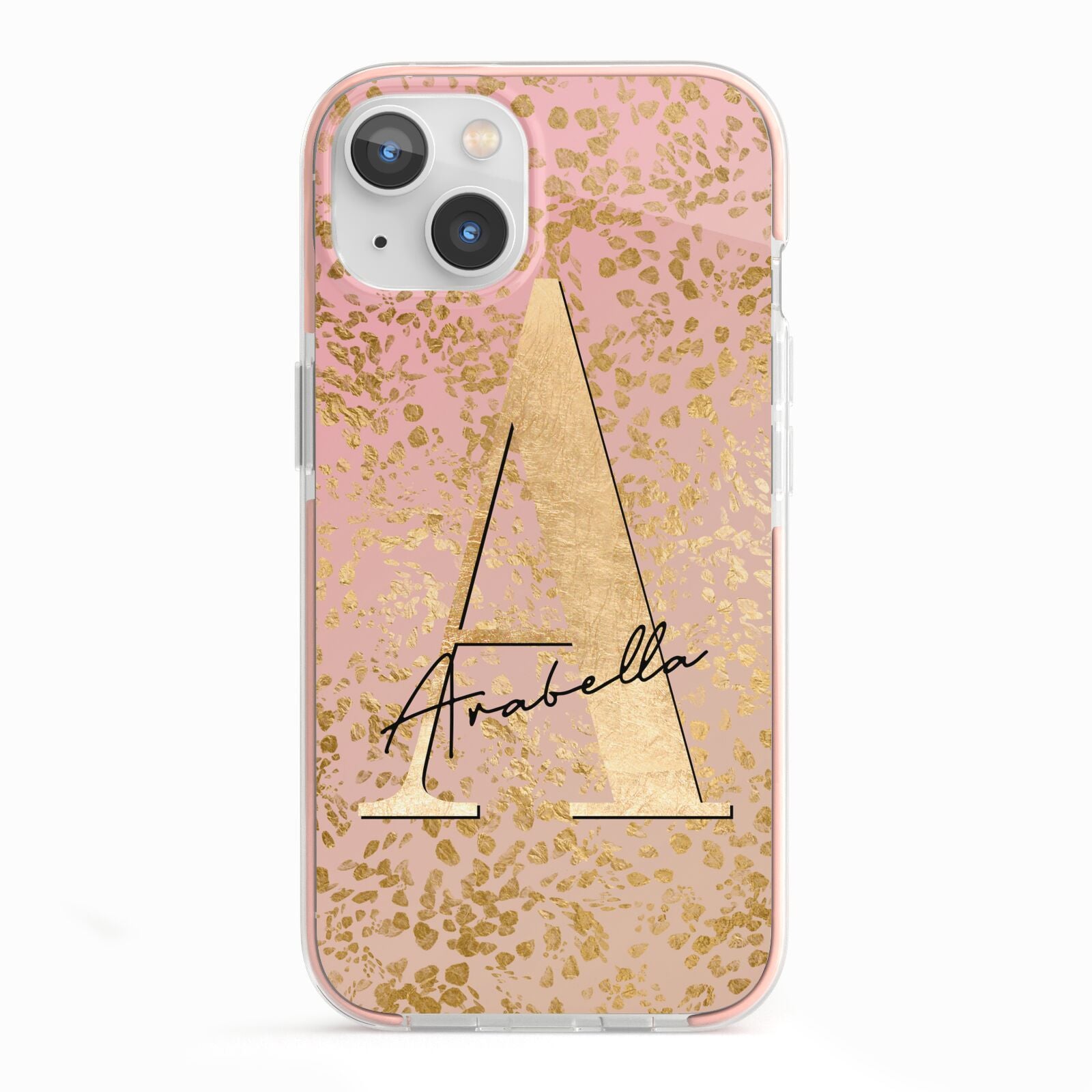 Personalised Pink Gold Cheetah iPhone 13 TPU Impact Case with Pink Edges