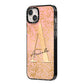 Personalised Pink Gold Cheetah iPhone 14 Plus Black Impact Case Side Angle on Silver phone