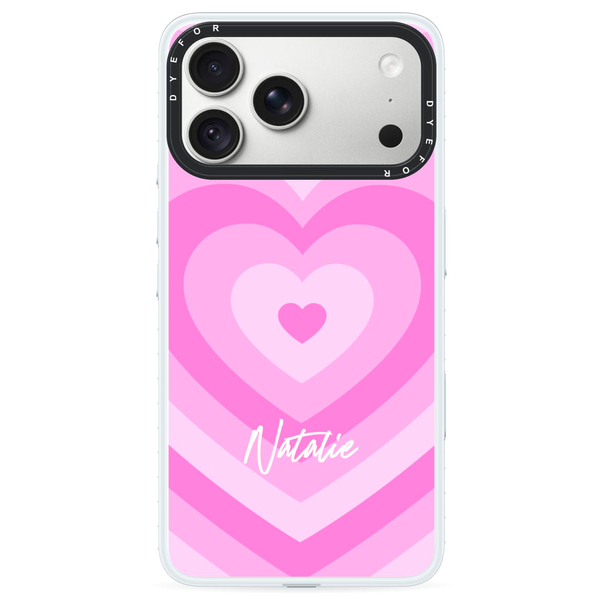 Personalised Pink Heart iPhone 18 Pro Black Impact Pre order Case on Silver phone