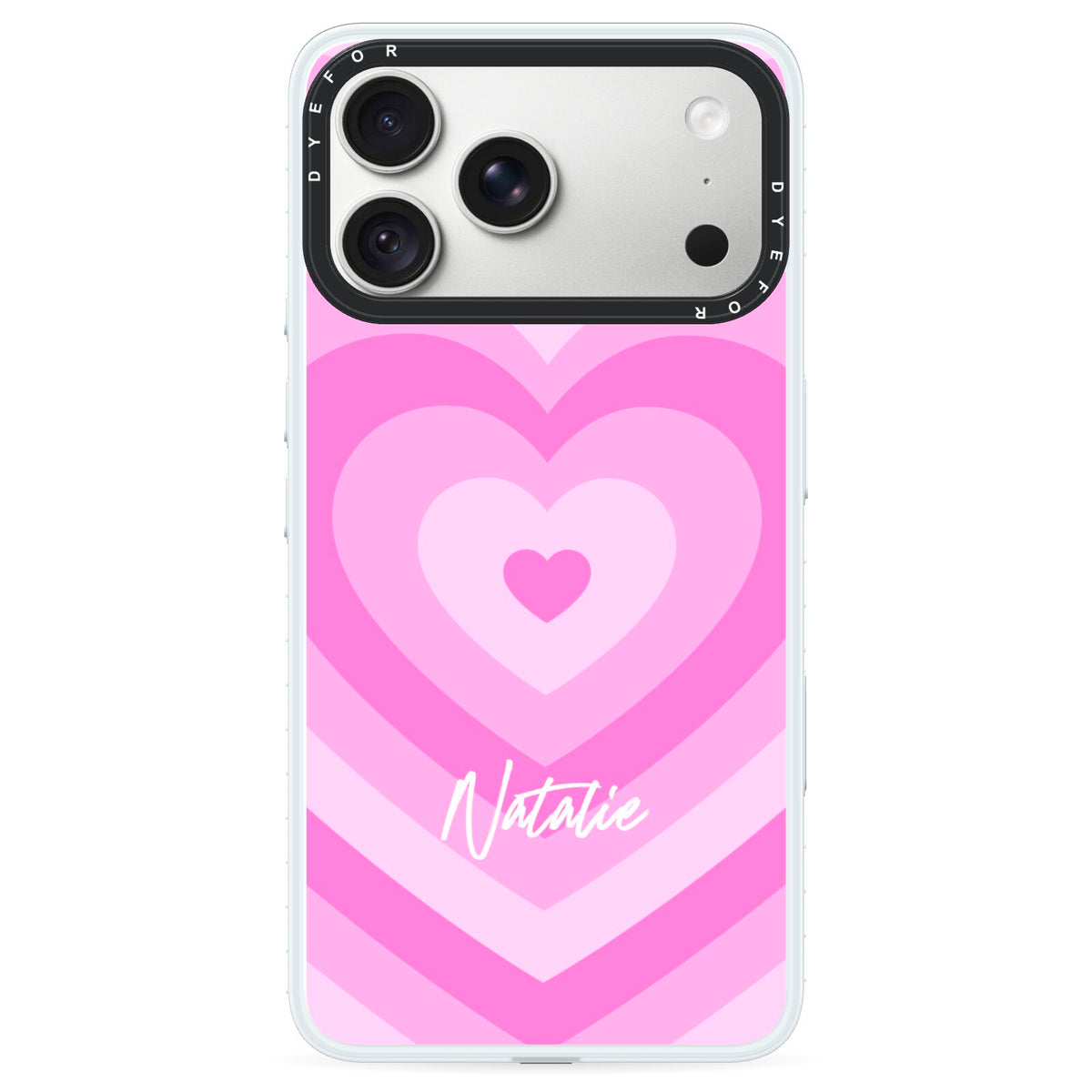 Personalised Pink Heart iPhone 18 Pro Max Black Impact Pre order Case on Silver phone