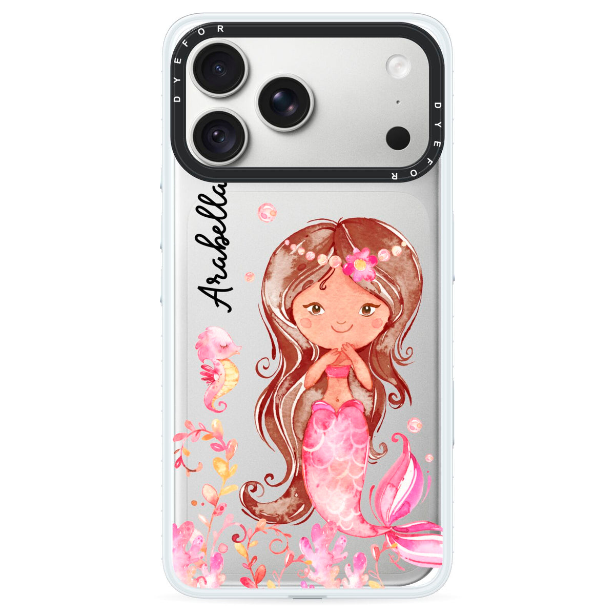 Personalised Pink Mermaid iPhone 18 Pro Max Black Impact Pre order Case on Silver phone