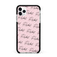 Personalised Pink Script Name Pattern Apple iPhone 11 Pro Max in Silver with Black Impact Case