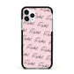 Personalised Pink Script Name Pattern Apple iPhone 11 Pro in Silver with Black Impact Case