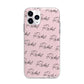Personalised Pink Script Name Pattern Apple iPhone 11 Pro in Silver with Bumper Case