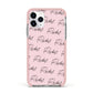 Personalised Pink Script Name Pattern Apple iPhone 11 Pro in Silver with Pink Impact Case