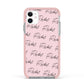 Personalised Pink Script Name Pattern Apple iPhone 11 in White with Pink Impact Case