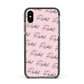 Personalised Pink Script Name Pattern Apple iPhone Xs Impact Case Black Edge on Black Phone