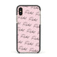Personalised Pink Script Name Pattern Apple iPhone Xs Impact Case Black Edge on Gold Phone
