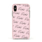 Personalised Pink Script Name Pattern Apple iPhone Xs Impact Case Pink Edge on Gold Phone