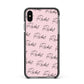 Personalised Pink Script Name Pattern Apple iPhone Xs Max Impact Case Black Edge on Black Phone