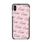Personalised Pink Script Name Pattern Apple iPhone Xs Max Impact Case Black Edge on Gold Phone