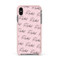 Personalised Pink Script Name Pattern Apple iPhone Xs Max Impact Case Pink Edge on Black Phone