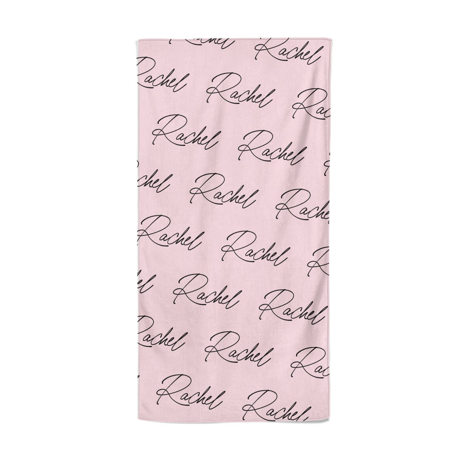Personalised Pink Script Name Pattern Beach Towel