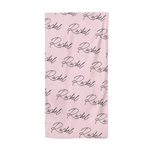 Personalised Pink Script Name Pattern Beach Towel