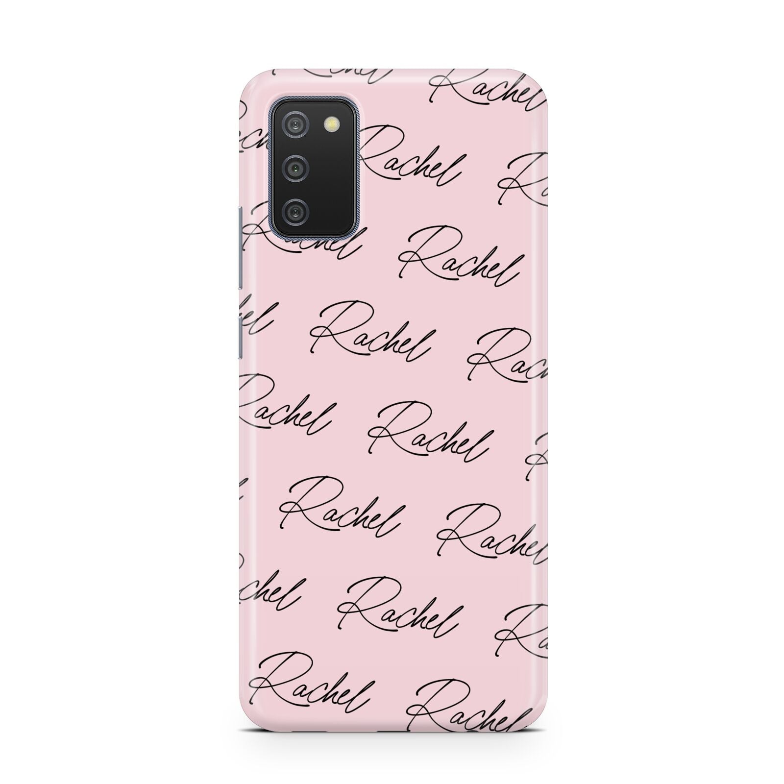 Personalised Pink Script Name Pattern Samsung A02s Case