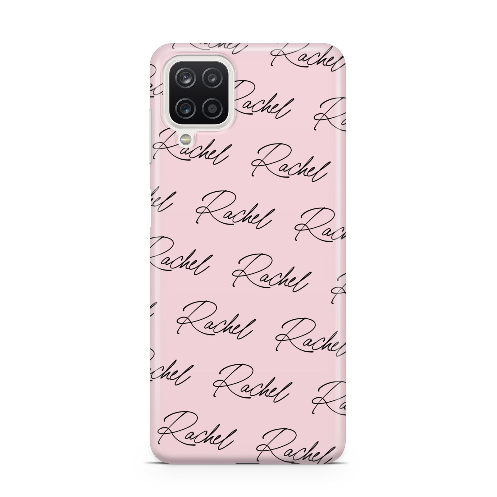 Personalised Pink Script Name Pattern Samsung A12 Case