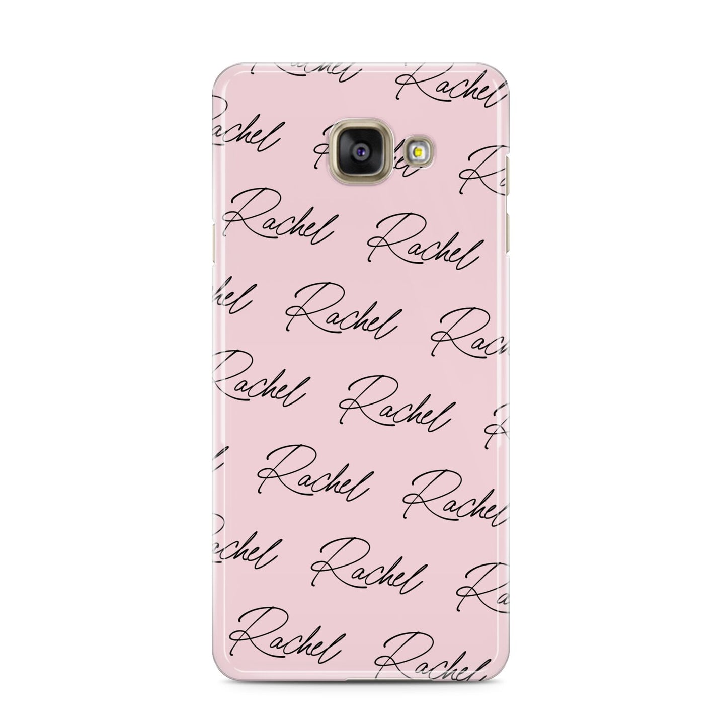 Personalised Pink Script Name Pattern Samsung Galaxy A3 2016 Case on gold phone