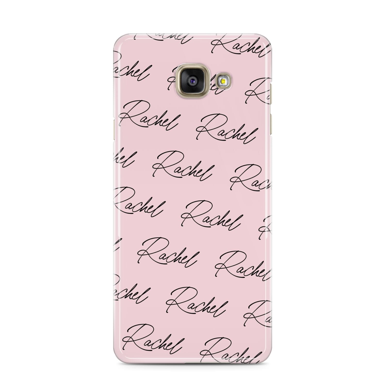 Personalised Pink Script Name Pattern Samsung Galaxy A3 2016 Case on gold phone