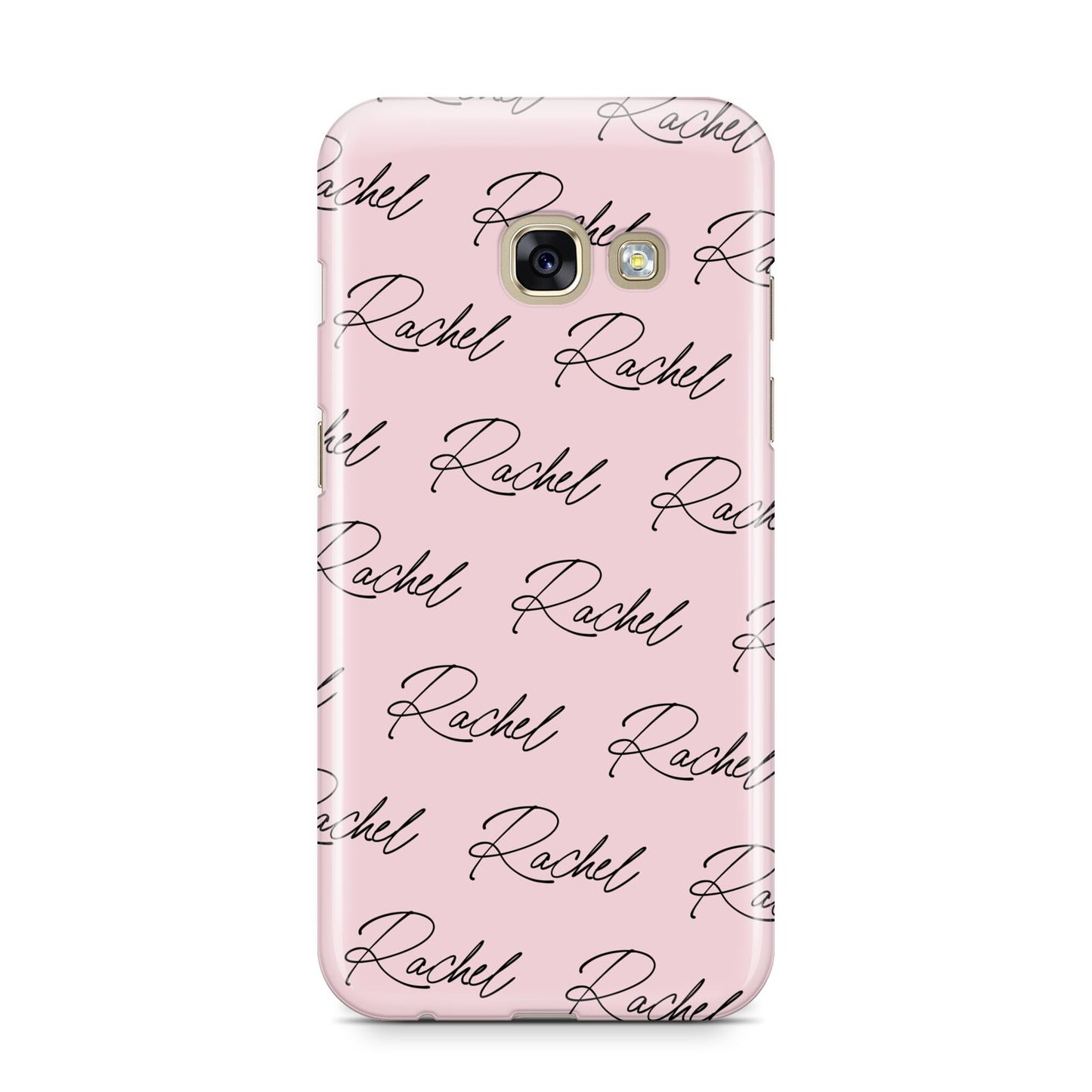 Personalised Pink Script Name Pattern Samsung Galaxy A3 2017 Case on gold phone