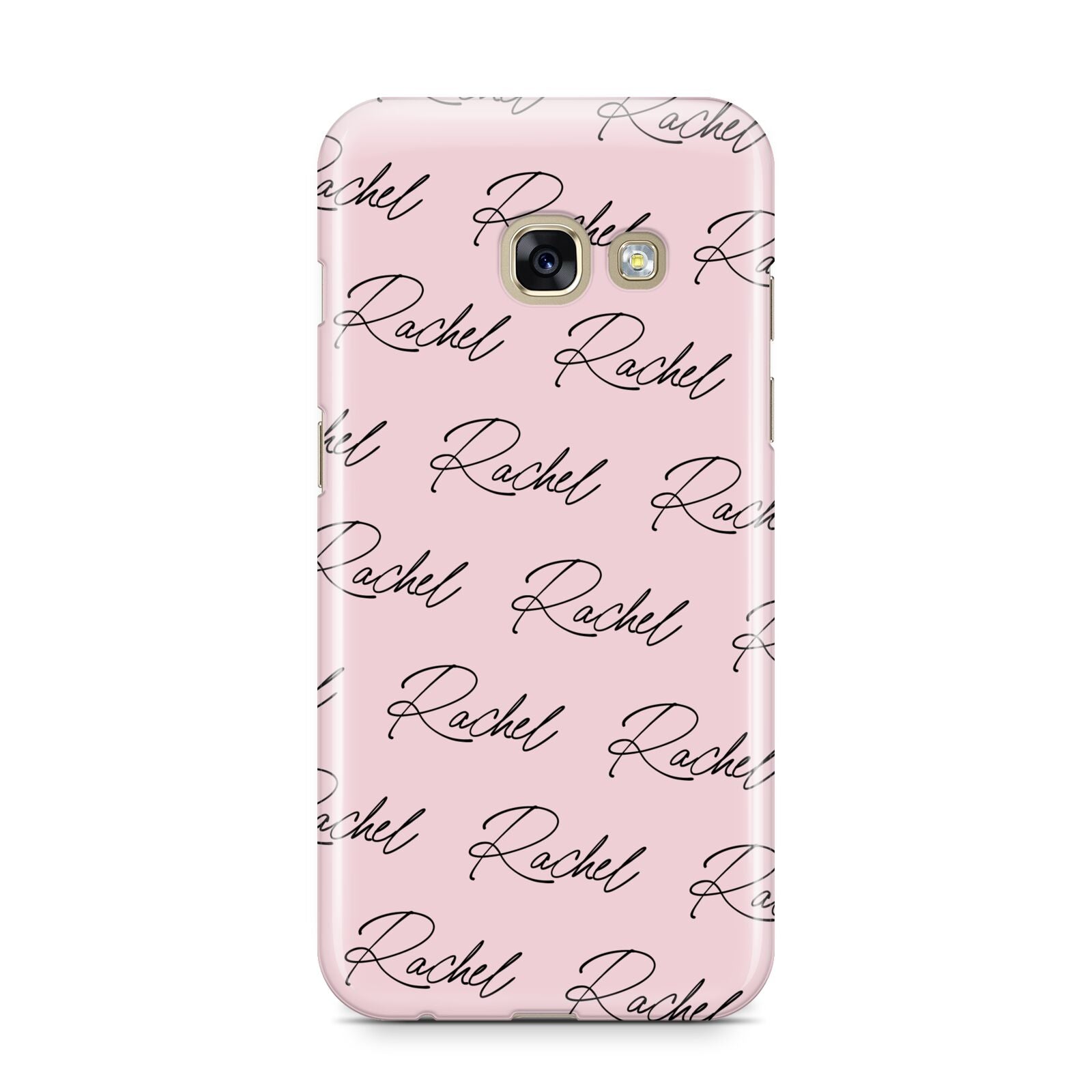 Personalised Pink Script Name Pattern Samsung Galaxy A3 2017 Case on gold phone