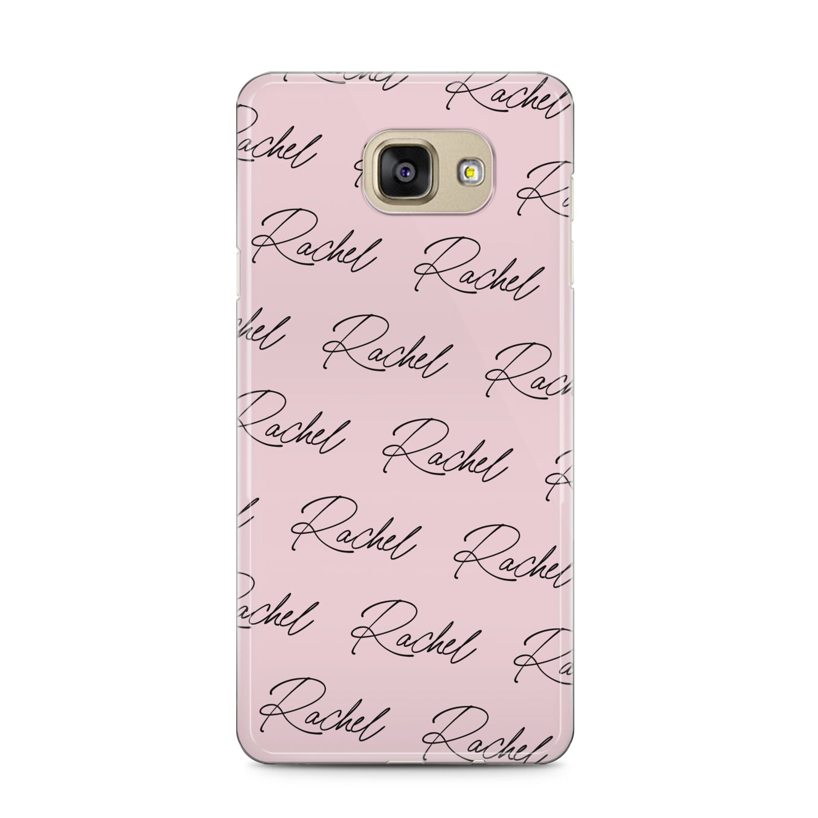 Personalised Pink Script Name Pattern Samsung Galaxy A5 2016 Case on gold phone