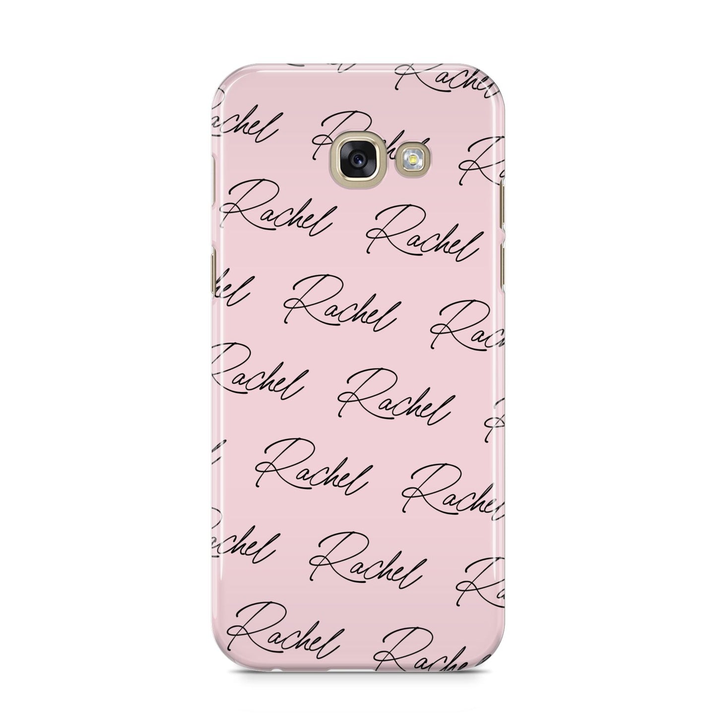 Personalised Pink Script Name Pattern Samsung Galaxy A5 2017 Case on gold phone