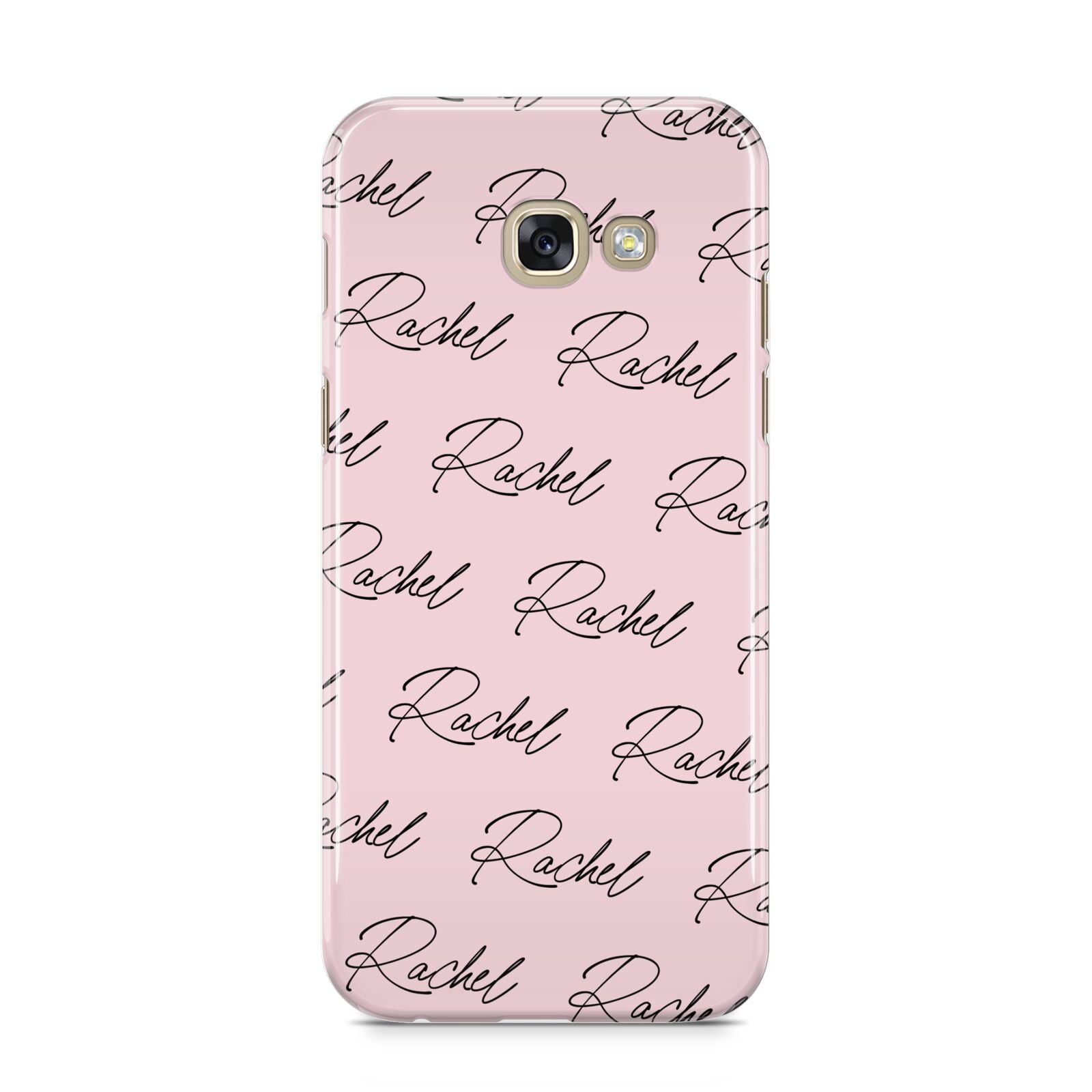Personalised Pink Script Name Pattern Samsung Galaxy A5 2017 Case on gold phone