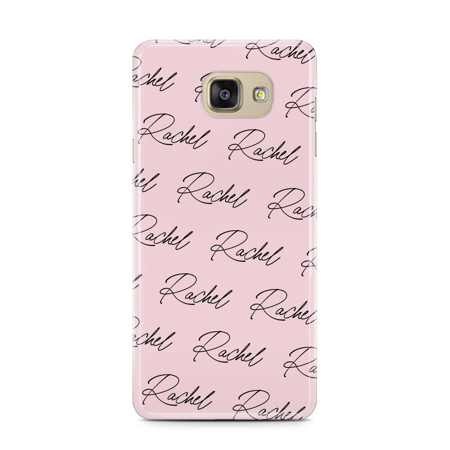 Personalised Pink Script Name Pattern Samsung Galaxy A7 2016 Case on gold phone