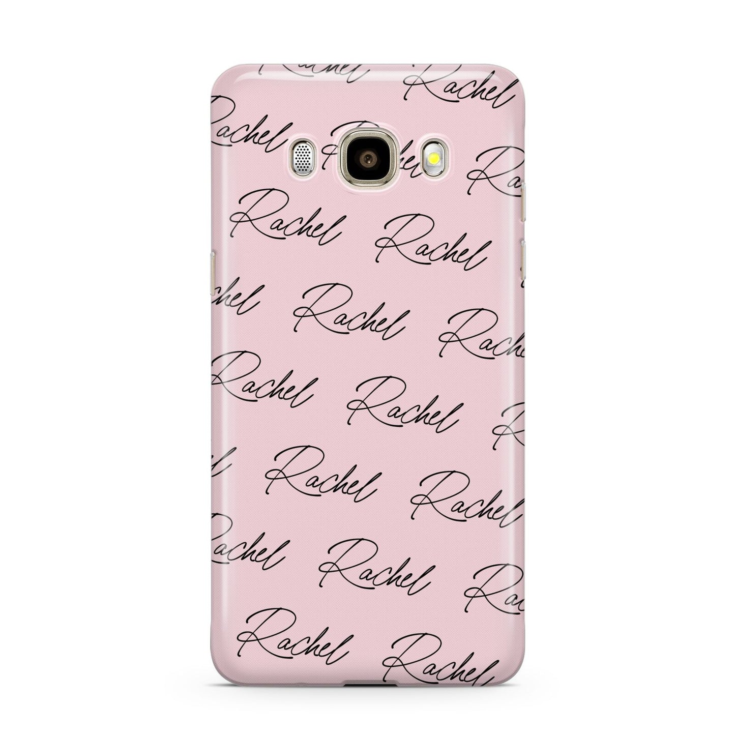 Personalised Pink Script Name Pattern Samsung Galaxy J7 2016 Case on gold phone
