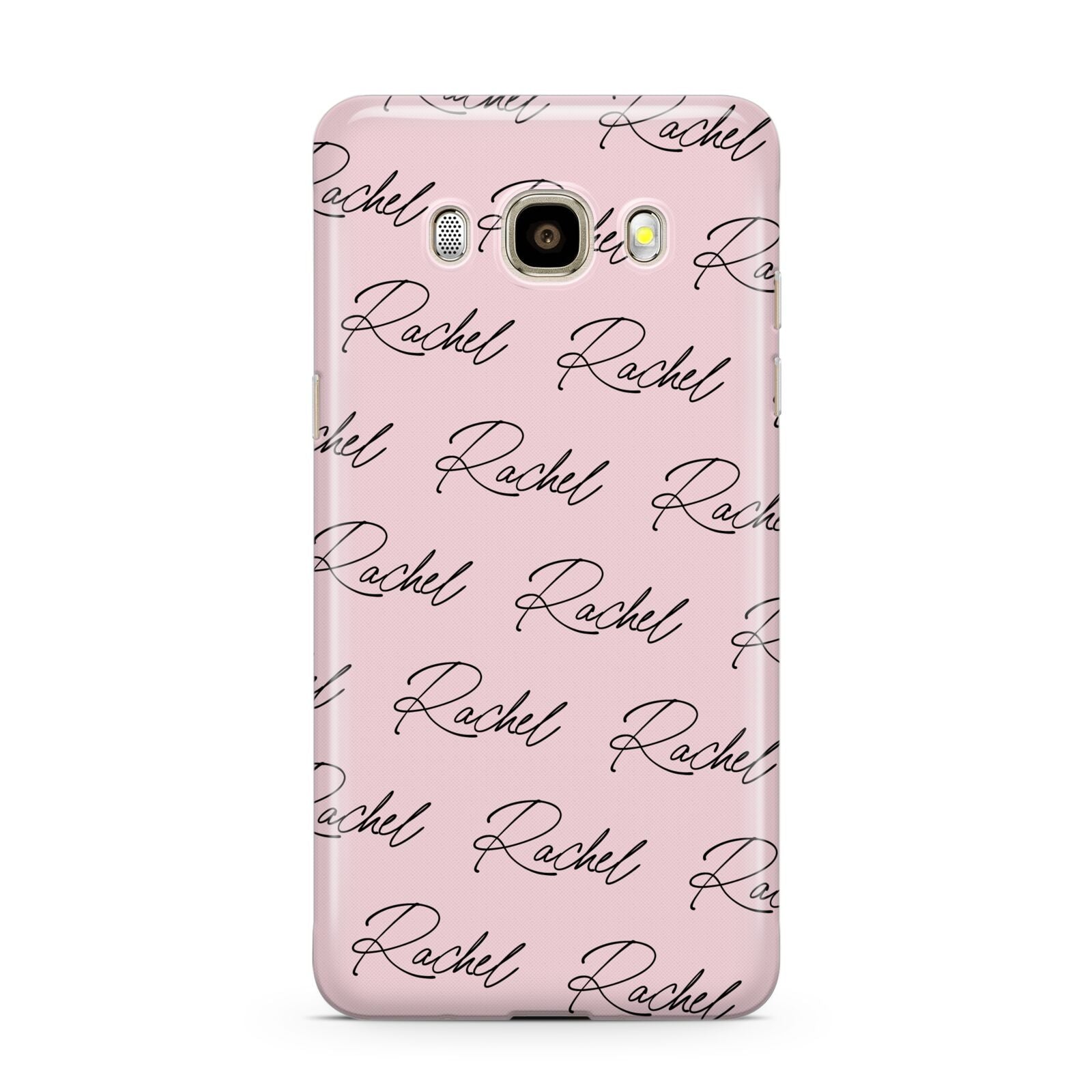 Personalised Pink Script Name Pattern Samsung Galaxy J7 2016 Case on gold phone