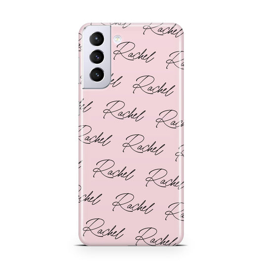 Personalised Pink Script Name Pattern Samsung S21 Plus Phone Case