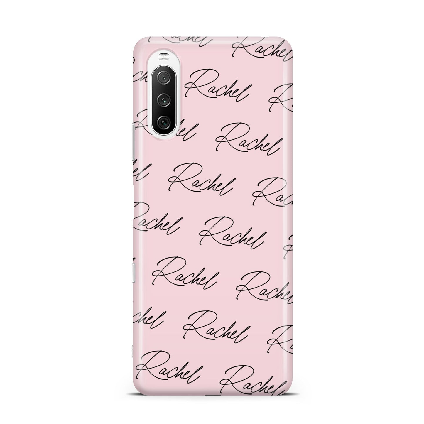 Personalised Pink Script Name Pattern Sony Xperia 10 III Case