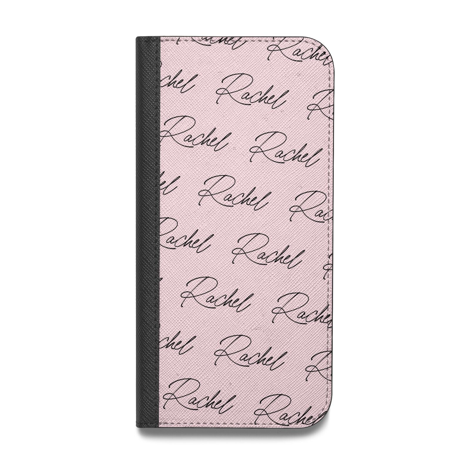 Personalised Pink Script Name Pattern Vegan Leather Flip Samsung Case