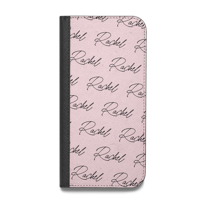Personalised Pink Script Name Pattern Vegan Leather Flip Samsung Case
