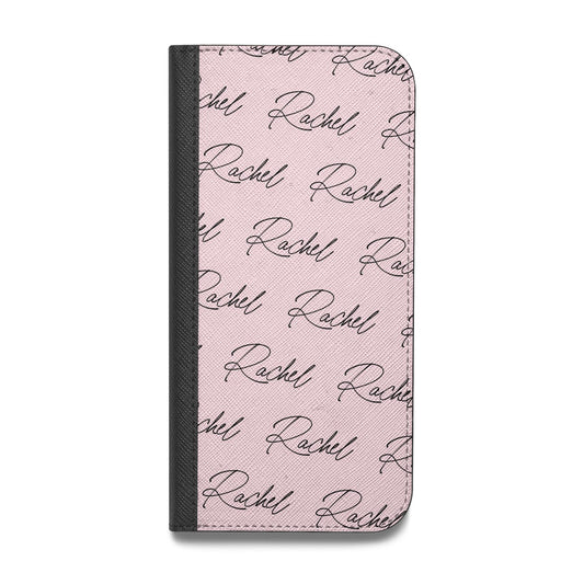 Personalised Pink Script Name Pattern Vegan Leather Flip iPhone Case