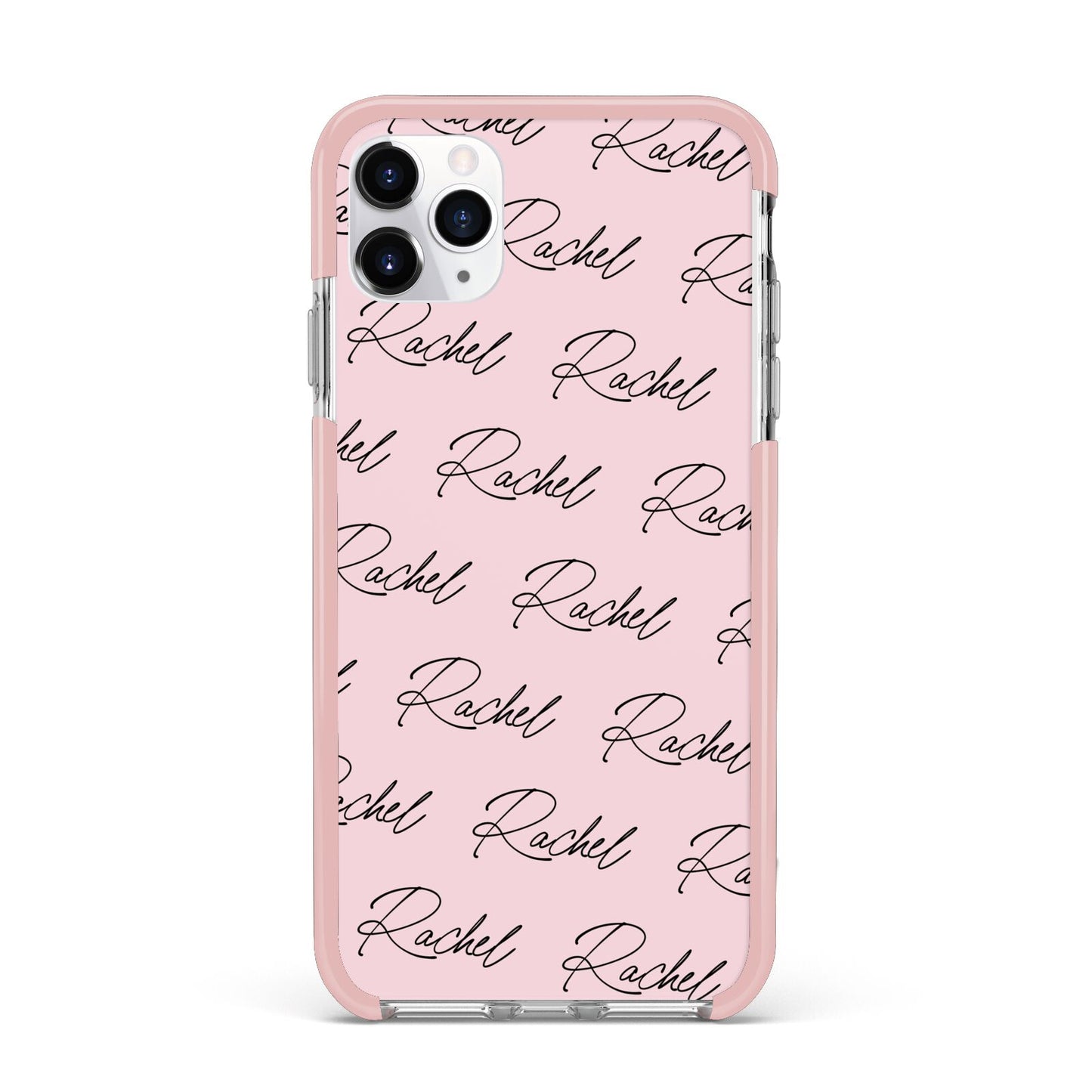 Personalised Pink Script Name Pattern iPhone 11 Pro Max Impact Pink Edge Case