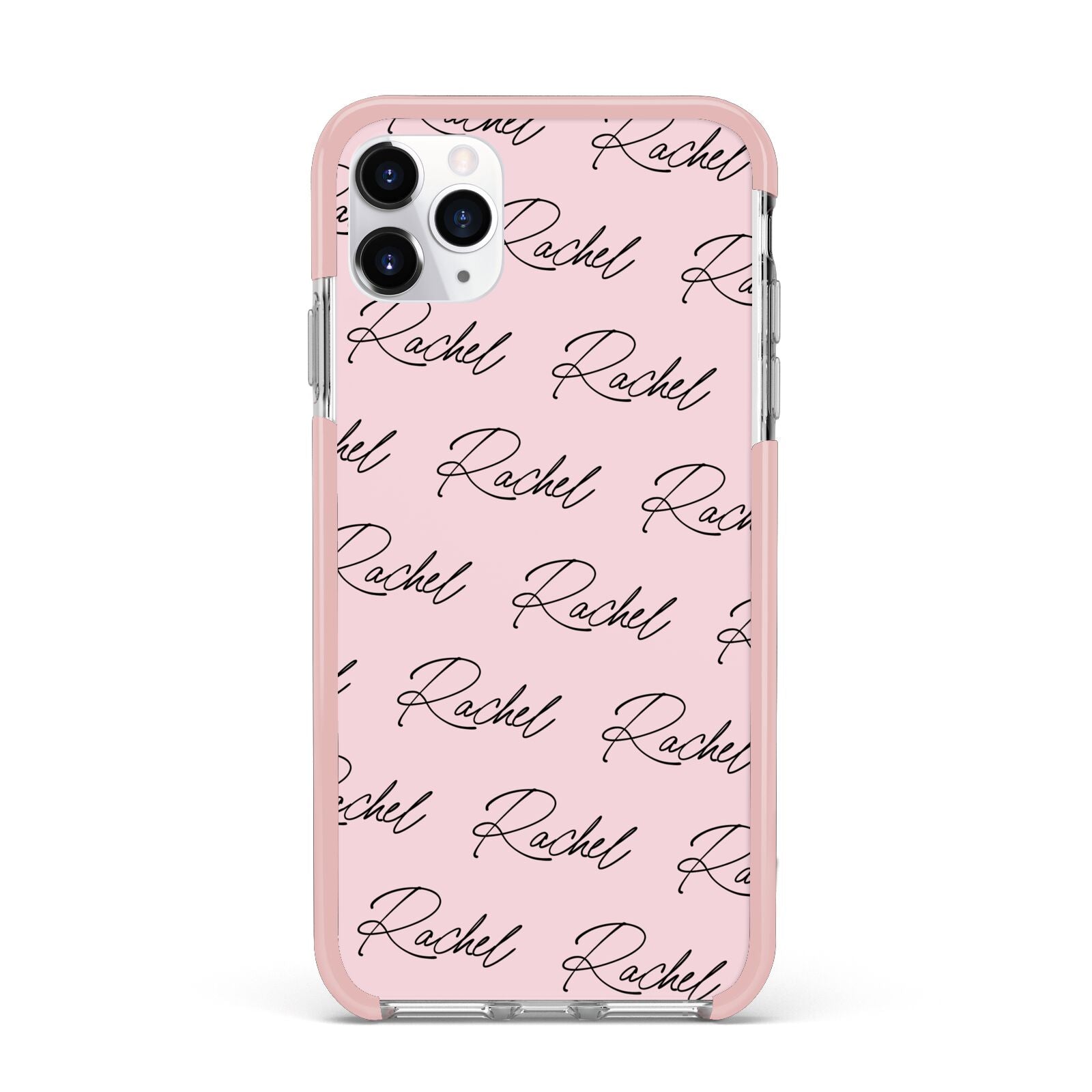 Personalised Pink Script Name Pattern iPhone 11 Pro Max Impact Pink Edge Case